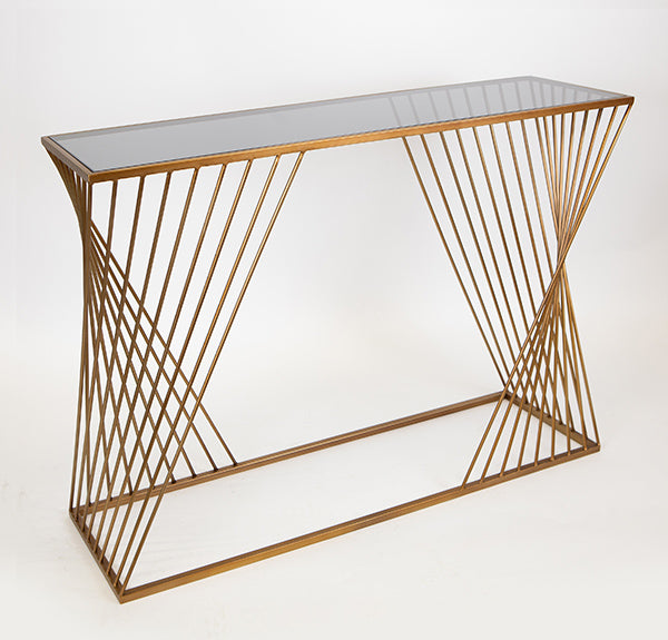 ΚΟΝΣΟΛΑ ΜΕΤΑΛΛΙΚΗ ΧΡΥΣΗ ΜΕ ΕΠΙΦΑΝΕΙΑ ΦΙΜΕ ΓΥΑΛΙ 106.5x30.5x79cm