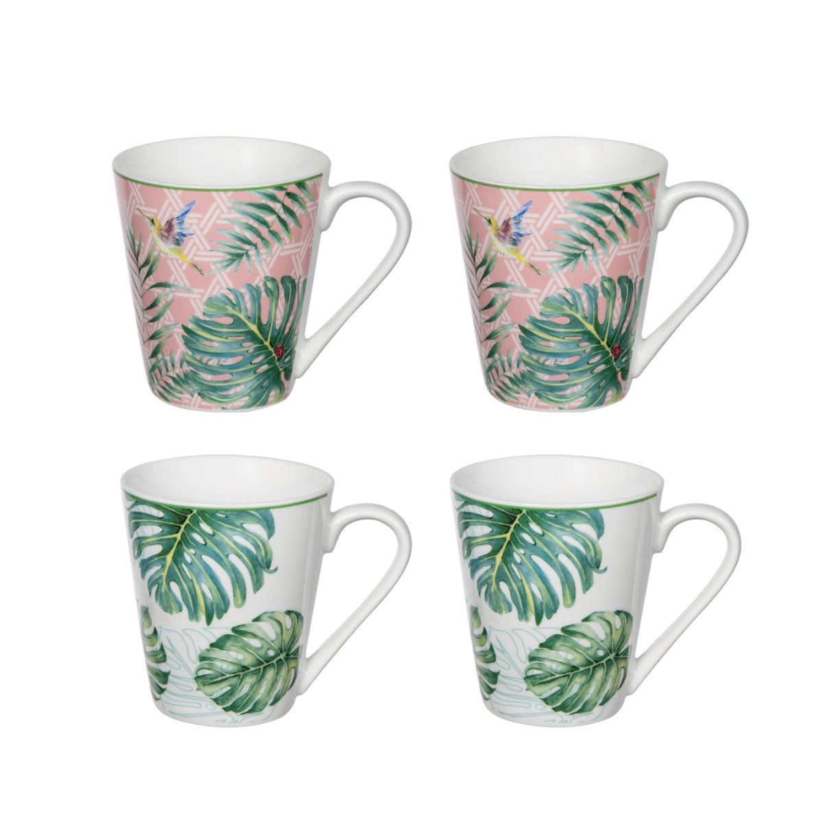 Artekko Tropical Κούπες με Φύλλα Πήλινες Πράσινο (12x8x10)cm Σετ/4 ARTEKKO