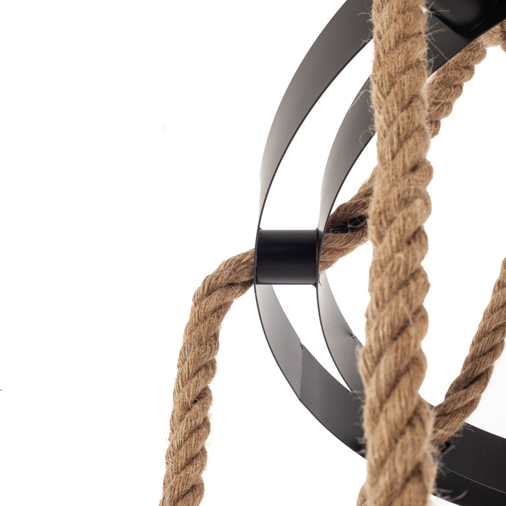 Artekko Hemp Rope Φωτιστικό Οροφής 8φωτο (Ε27) με Μαύρο Μέταλλο/Σχοινί (65x65x15)cm ARTEKKO