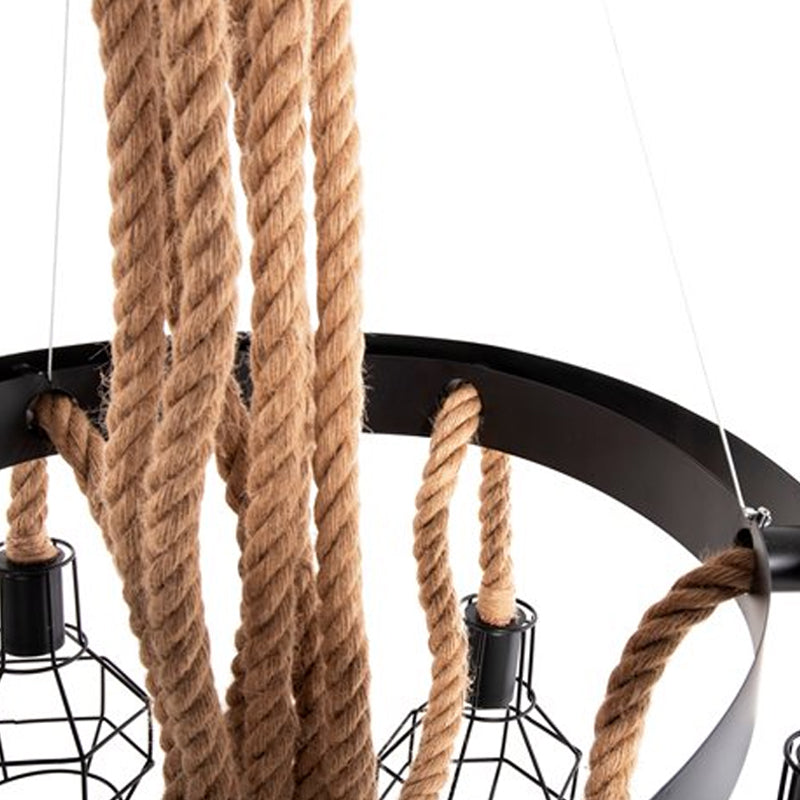 Artekko Hemp Rope Φωτιστικό Οροφής 8φωτο (Ε27) με Μαύρο Μέταλλο/Σχοινί (65x65x15)cm ARTEKKO