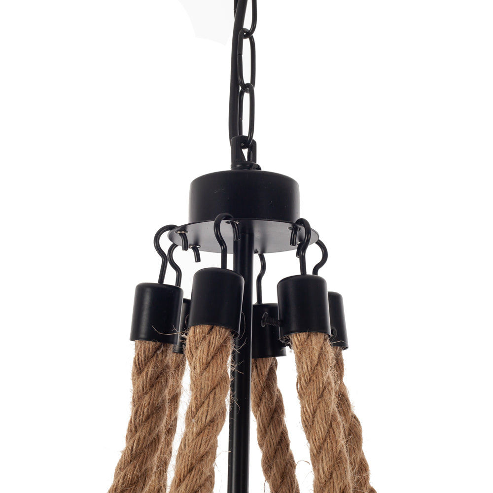 Artekko Hemp Rope Φωτιστικό Οροφής 6φωτο (Ε14) με Μαύρο Μέταλλο/Σχοινί (90x90x80)cm ARTEKKO