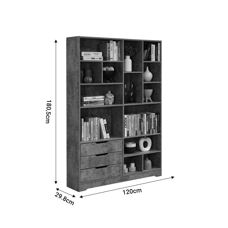 Βιβλιοθήκη Lucinda pakoworld γκρι oak 120x29.8x180.5εκ pakoworld