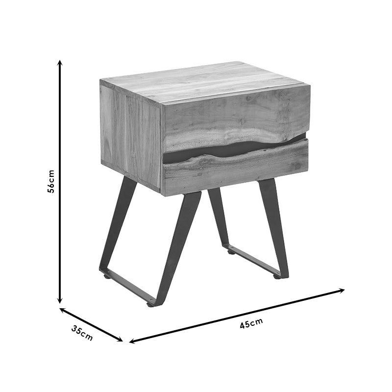 Κομοδίνο Imena pakoworld μασίφ ξύλο 4εκ φυσικό-μαύρο 45x35x56εκ pakoworld