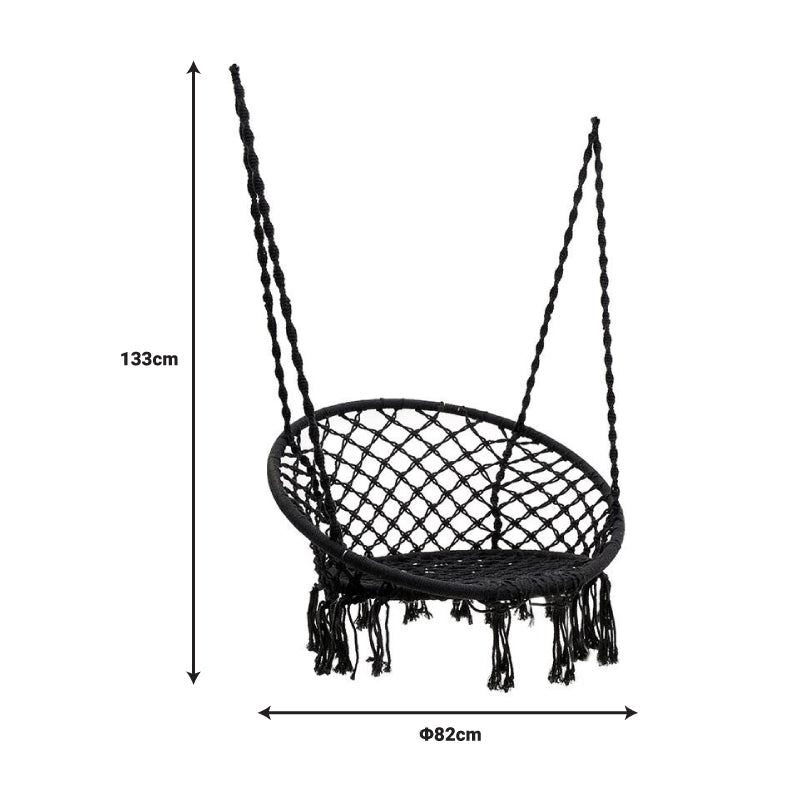 Αιώρα-κούνια κάθισμα Aura pakoworld σχοινί γκρι-μαύρο 82x82x133εκ pakoworld