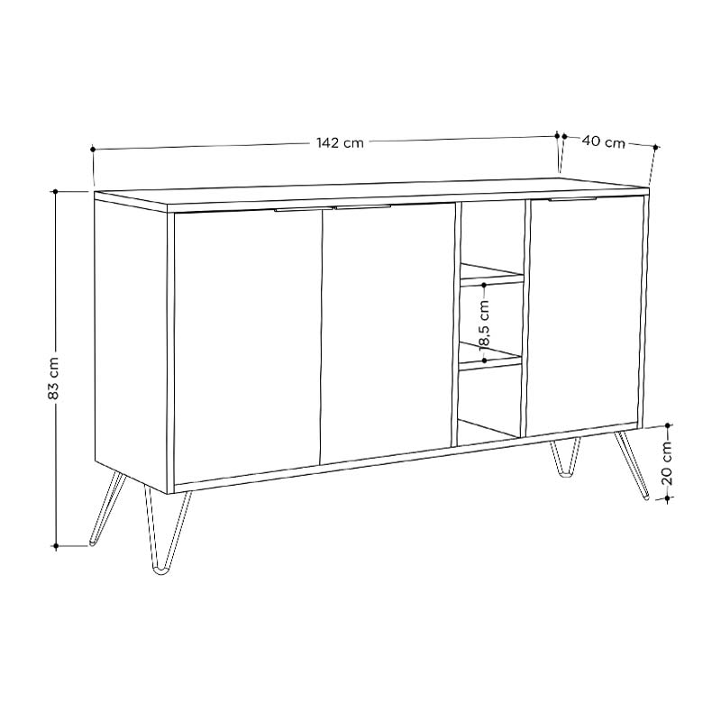 Μπουφές Clara pakoworld χρώμα light oak-ανθρακί 142x35.5x83εκ pakoworld