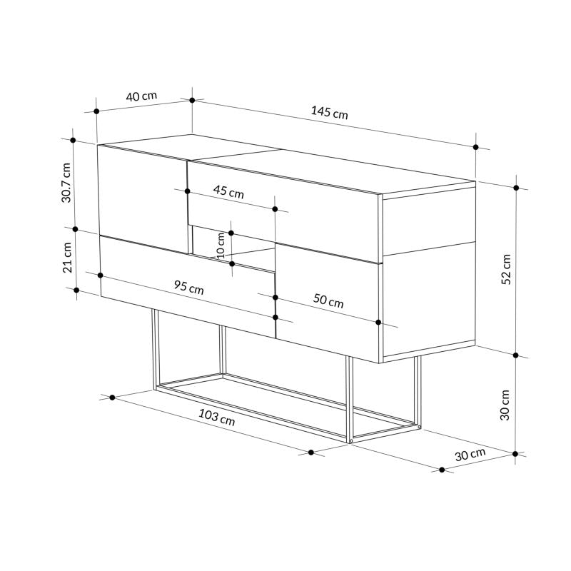 Μπουφές Roberta pakoworld γκρι antique-λευκό μαρμάρου 145x40x82εκ pakoworld