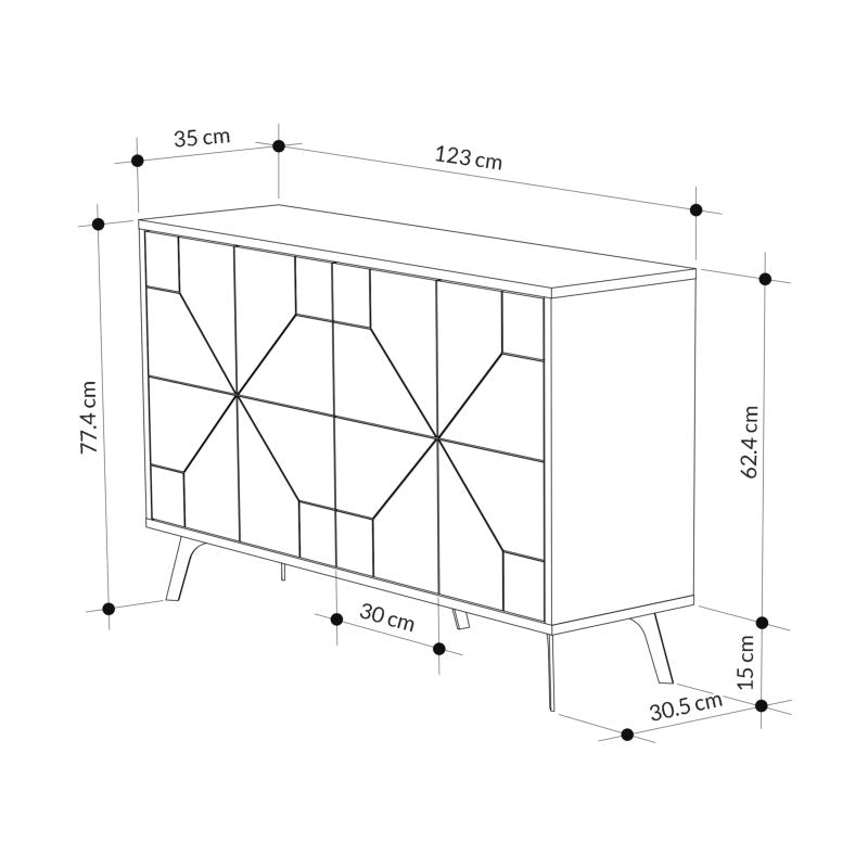 Μπουφές Ursula pakoworld φυσικό-μαύρο 123x35x77.5εκ pakoworld