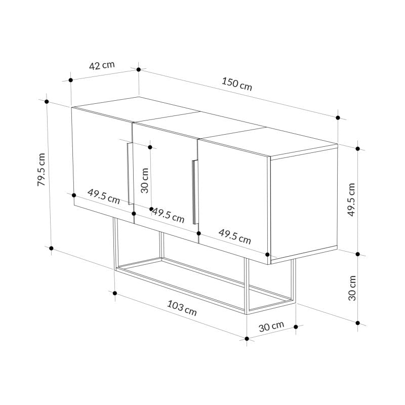 Μπουφές Estella pakoworld γκρι antique-μόκα-λευκό 150x42x79.5εκ pakoworld