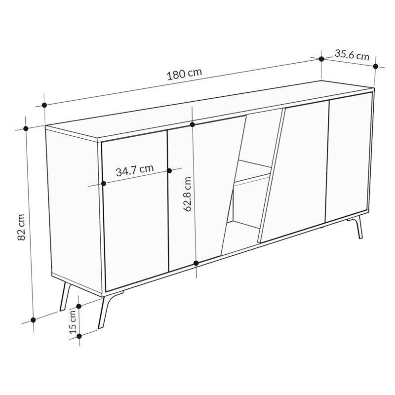 Μπουφές Hana pakoworld ανθρακί antique-λευκό μαρμάρου 180x35.5x82εκ pakoworld