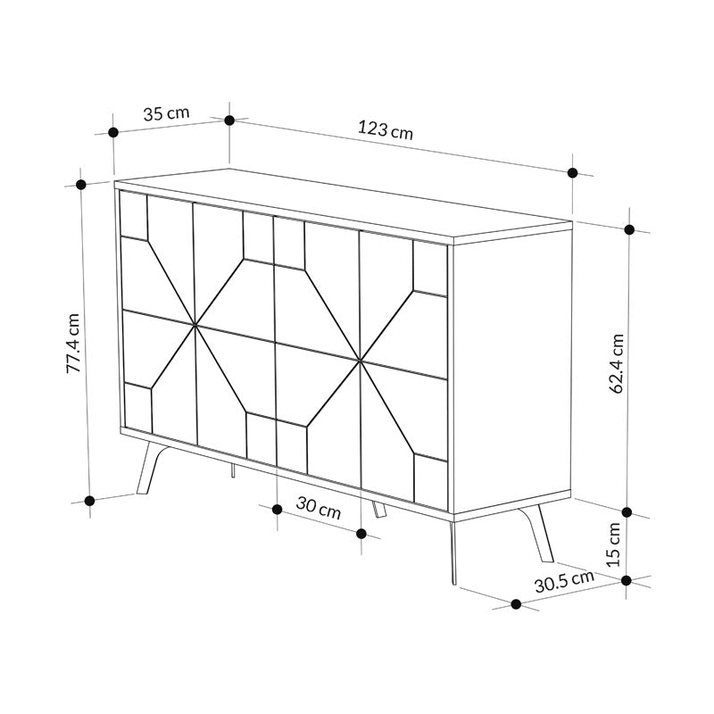 Μπουφές Ursula pakoworld μαύρο μαρμάρου 123x35x77.5εκ pakoworld