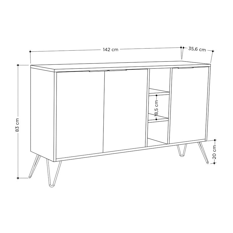 Μπουφές Clara pakoworld light καρυδί-λευκό μαρμάρου 142x35.5x83εκ pakoworld