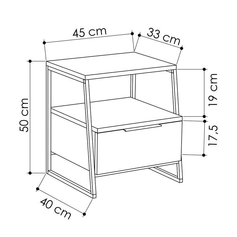 Κομοδίνο Johana pakoworld μαύρο-εκρού 45x40x50εκ pakoworld