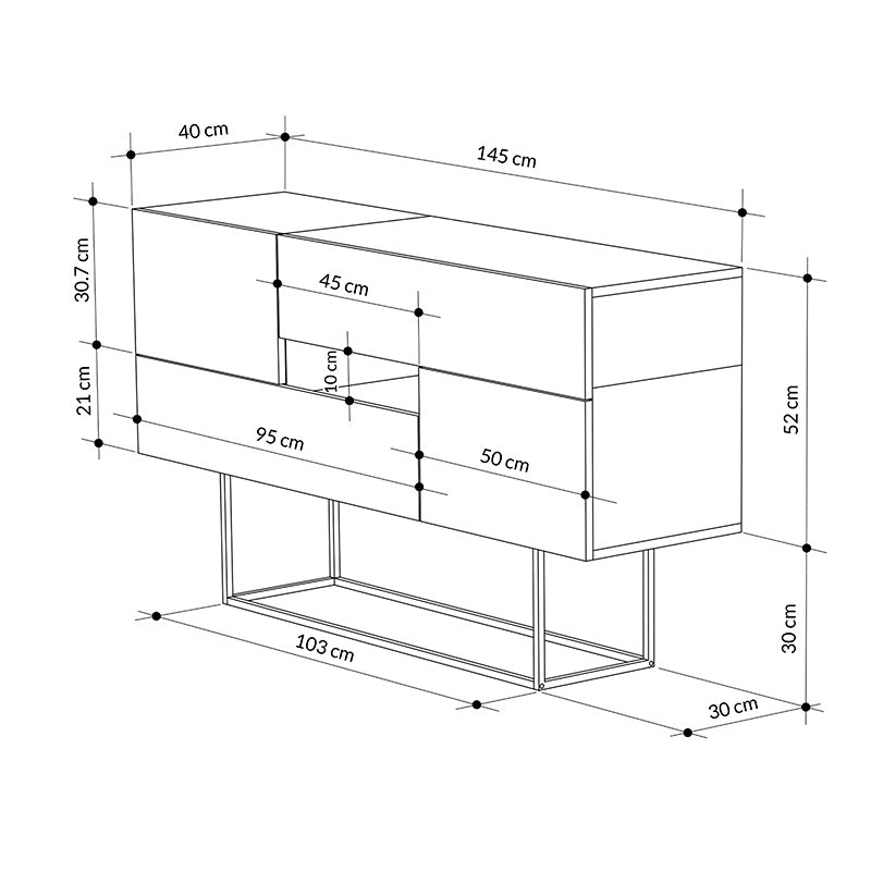 Μπουφές Roberta pakoworld μόκα-λευκό μαρμάρου 145x40x82εκ pakoworld