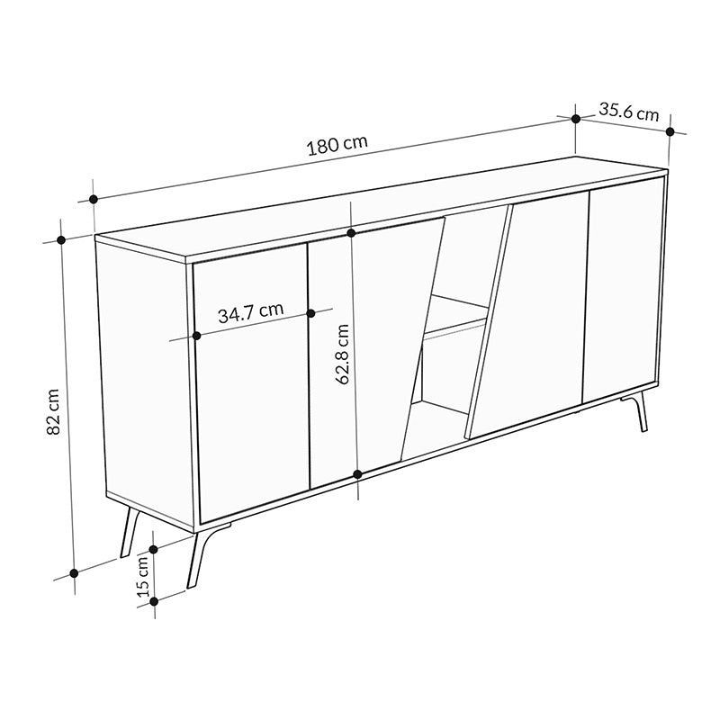 Μπουφές Hana pakoworld λευκό-φυσικό 180x35.5x82εκ pakoworld