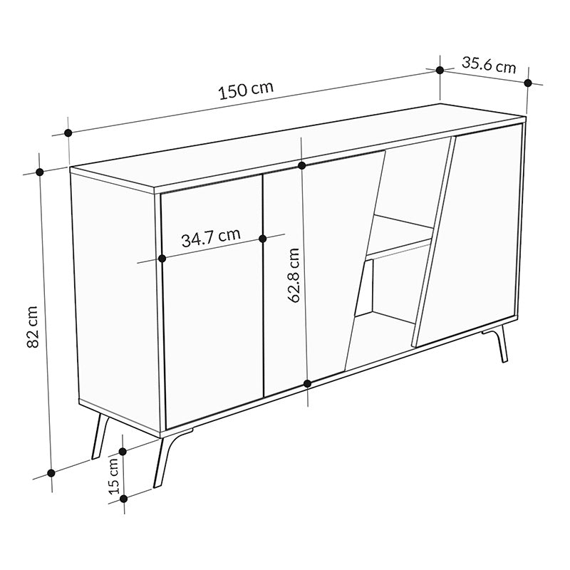 Μπουφές Hana pakoworld γκρι antique-λευκό μαρμάρου 150x35.5x82εκ pakoworld