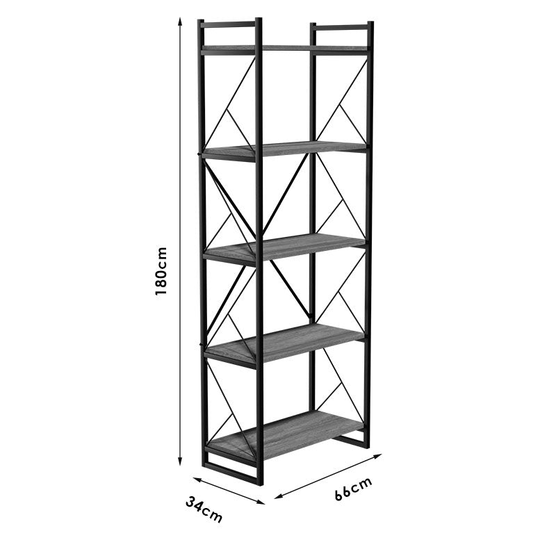 Βιβλιοθήκη Baker pakoworld καρυδί-μαύρο 66x34x180εκ pakoworld