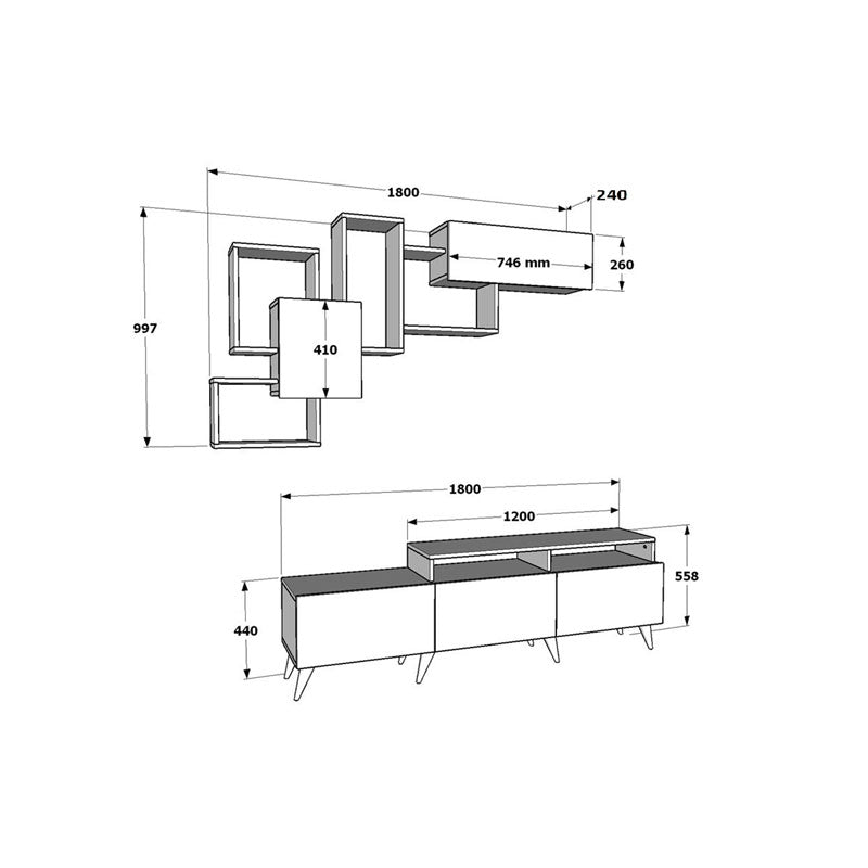 Σύνθετο σαλονιού Aticus pakoworld φυσικό-λευκό 180x37x156εκ pakoworld