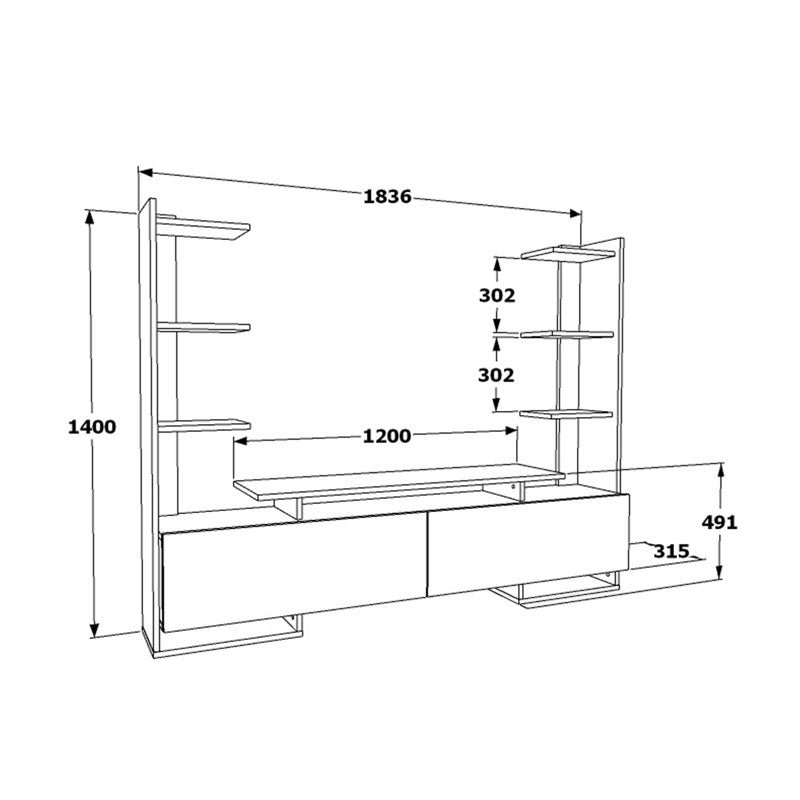 Σύνθετο σαλονιού Aticus pakoworld καρυδί-μαύρο 180x37x156εκ pakoworld