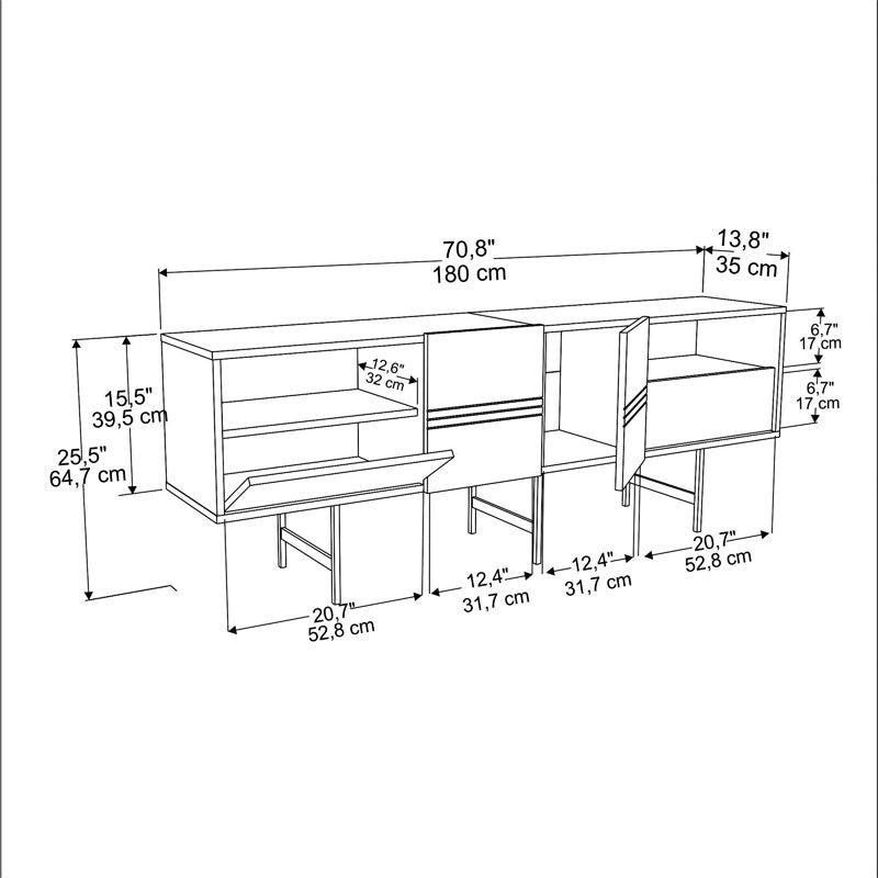 Μπουφές Kevan pakoworld καρυδί-μαύρο πόδι 180x35x65εκ pakoworld