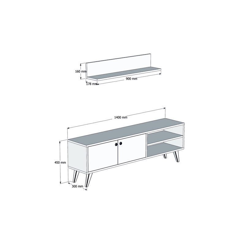 Σύνθετο σαλονιού Aric pakoworld ανθρακί-καρυδί 140x30x45εκ pakoworld