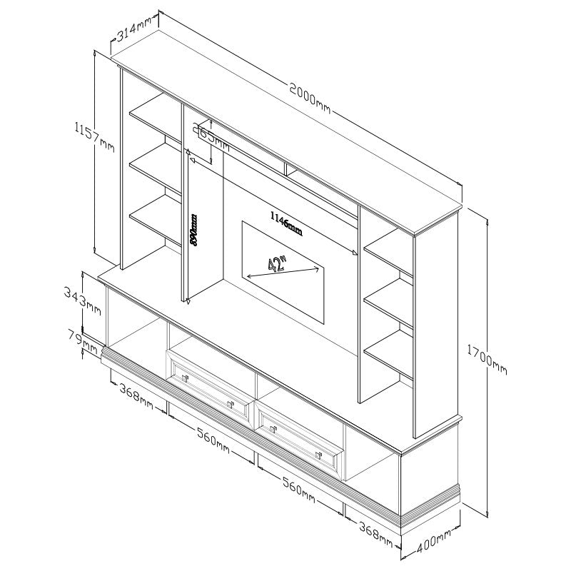 Σύνθετο σαλονιού Mozart pakoworld χρώμα καρυδί 200x40x170,5εκ pakoworld