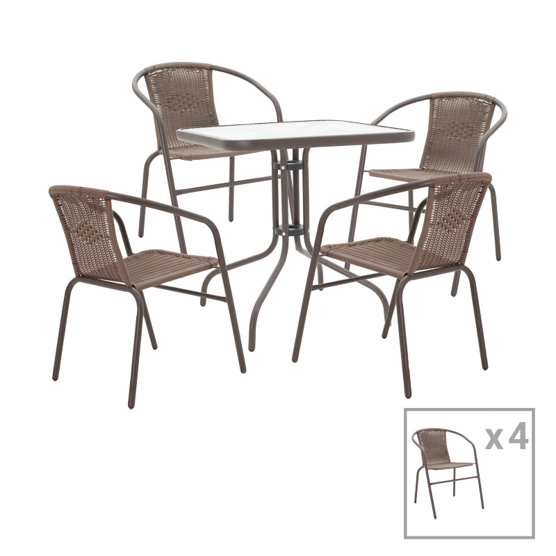 Tραπεζαρία Obbi-Watson pakoworld σετ 5τεμ καφέ μέταλλο-pe rattan 80x80x70εκ pakoworld