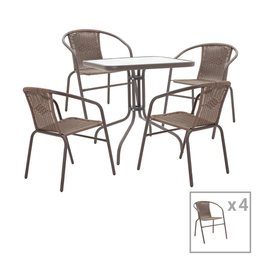 Tραπεζαρία Obbi-Watson pakoworld σετ 5τεμ καφέ μέταλλο-pe rattan 80x80x70εκ pakoworld