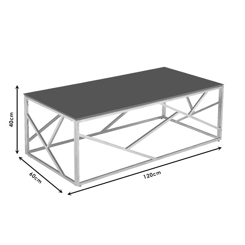 Τραπέζι σαλονιού Mabs pakoworld ατσάλι ασημί-γυαλί 8mm 120x60x40εκ pakoworld