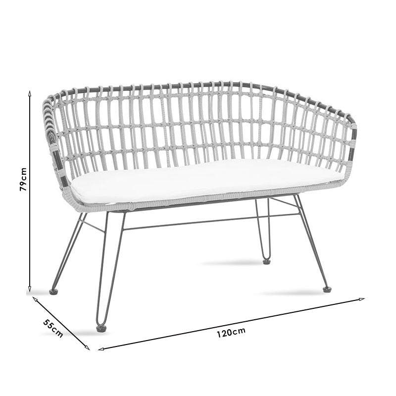 Καναπές 2θέσιος Naoki pakoworld μέταλλο μαύρο-pe γκρι 120x55x79εκ pakoworld