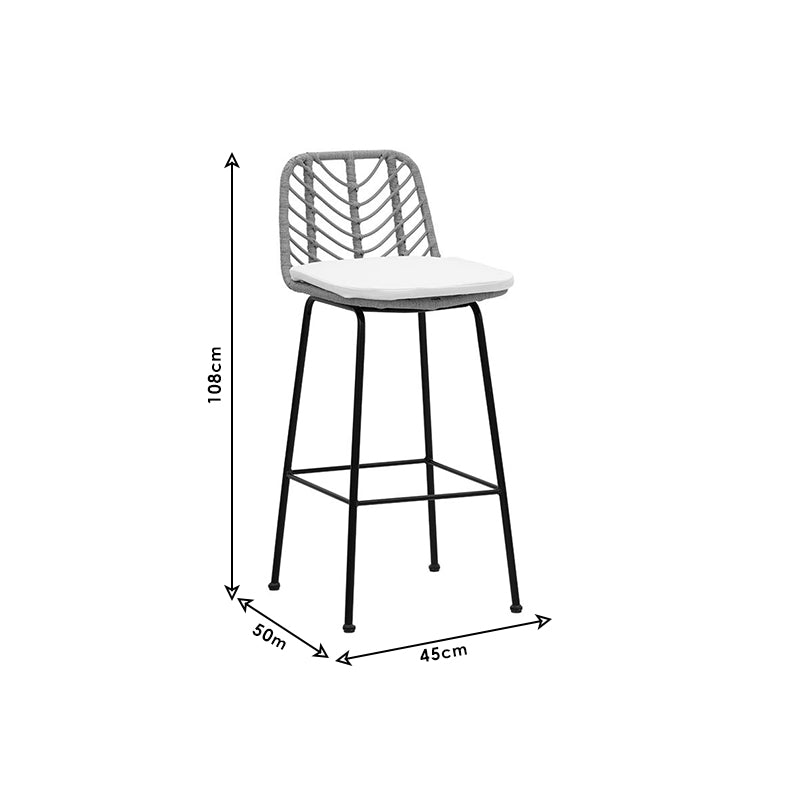 Σκαμπό μπαρ Naoki pakoworld pe rattan φυσικό-μαύρο πόδι 45x56x108εκ pakoworld