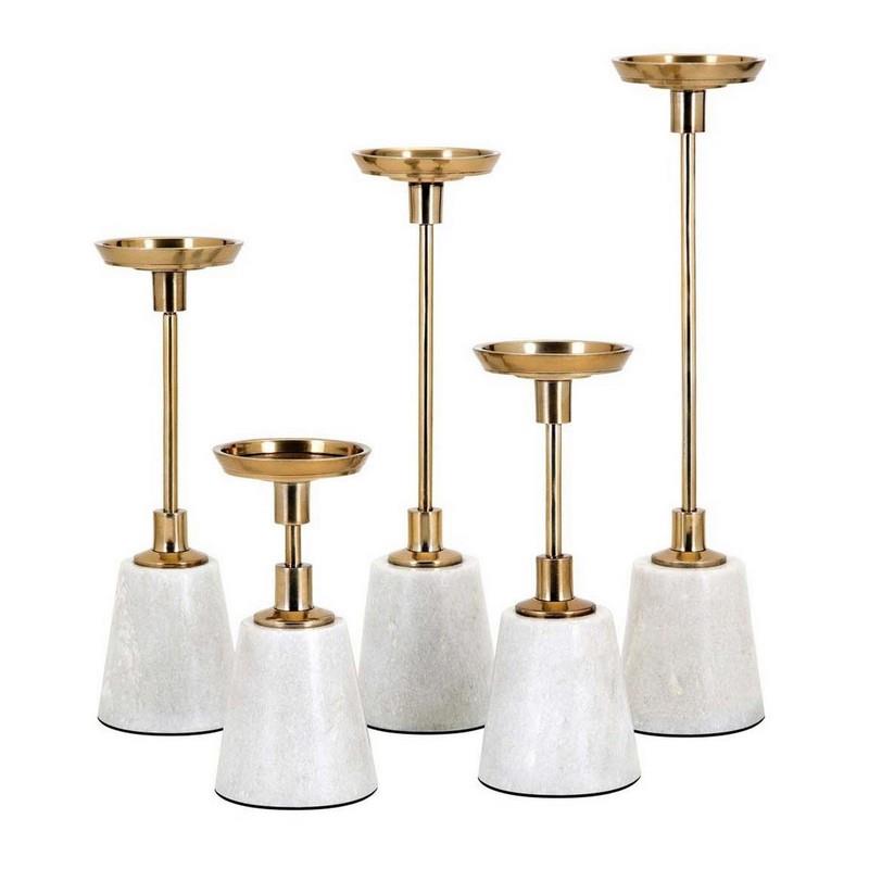 Artekko Candleholders Κηροπήγια με Μάρμαρο Αλουμίνιο Λευκό Χρυσό (9x9x40)cm Σετ/5 ARTEKKO