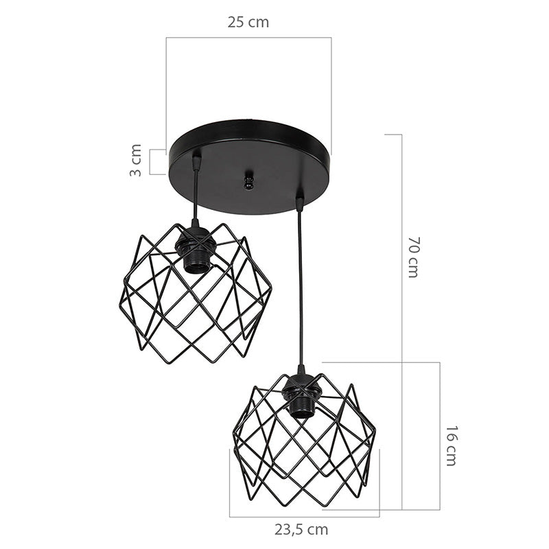 Φωτιστικό οροφής δίφωτο PWL-1021 pakoworld Ε27 μαύρο Φ40x70εκ pakoworld