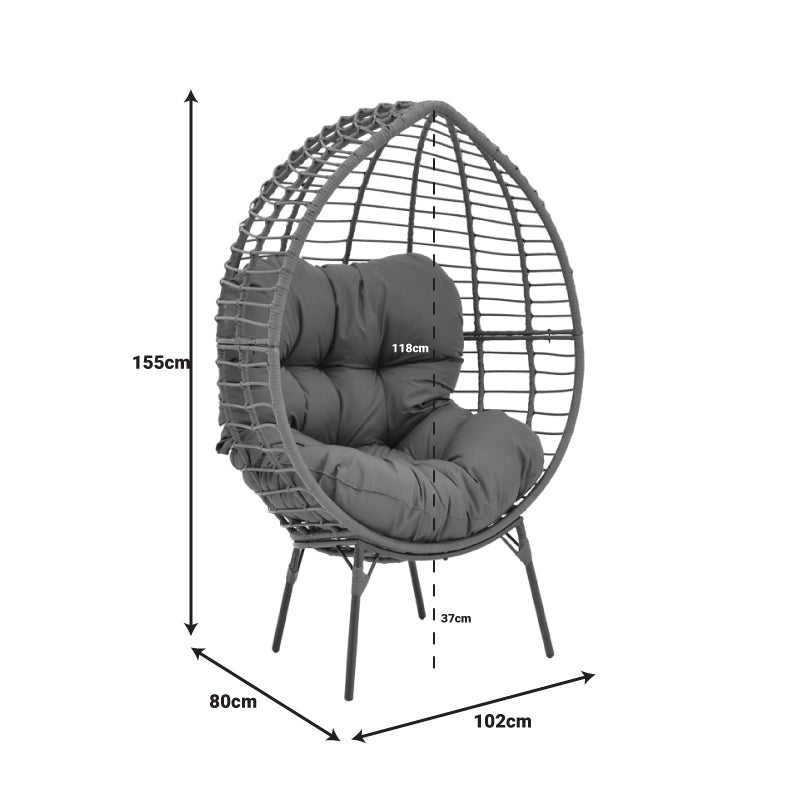 Πολυθρόνα Nestie  pakoworld wicker rattan γκρι-μεταλλικό γκρι πόδι-γκρι μαξιλάρι 102x80x155εκ pakoworld