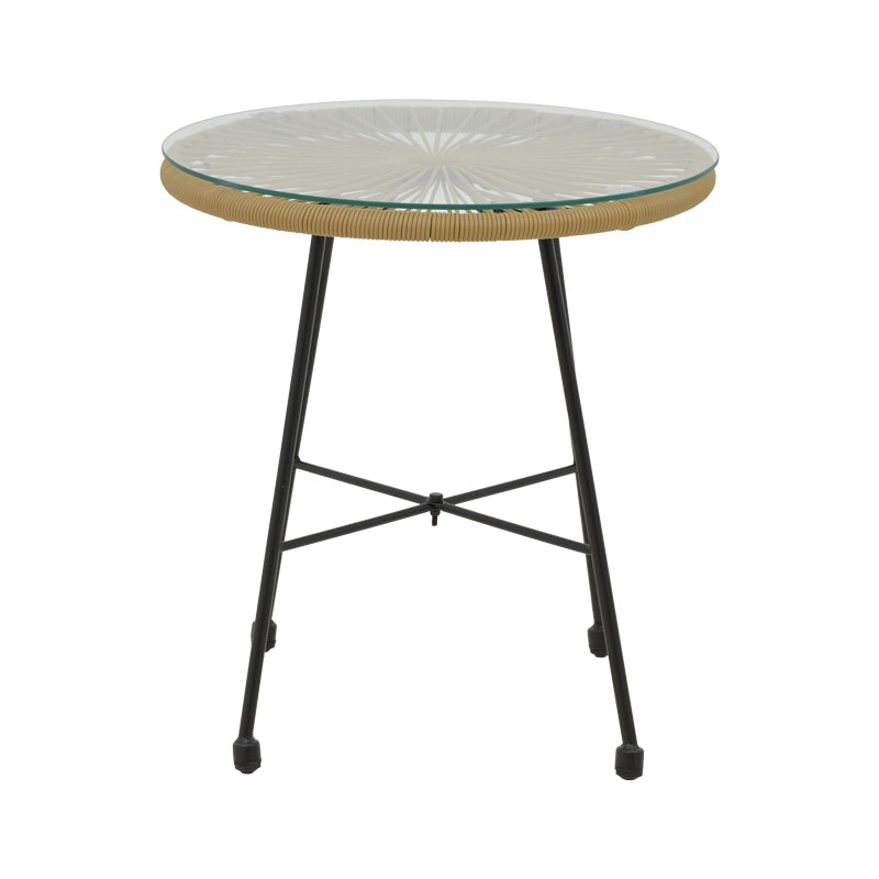 Τραπέζι Acapulco pakoworld μαύρο μέταλλο - pe rattan σε φυσική απόχρωση Φ50x50εκ pakoworld