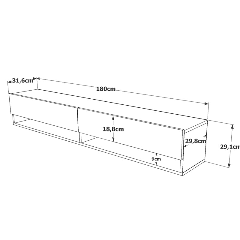 Έπιπλο τηλεόρασης επιτοίχιο Handra pakoworld λευκό-oak 180x31,5x29,5εκ pakoworld