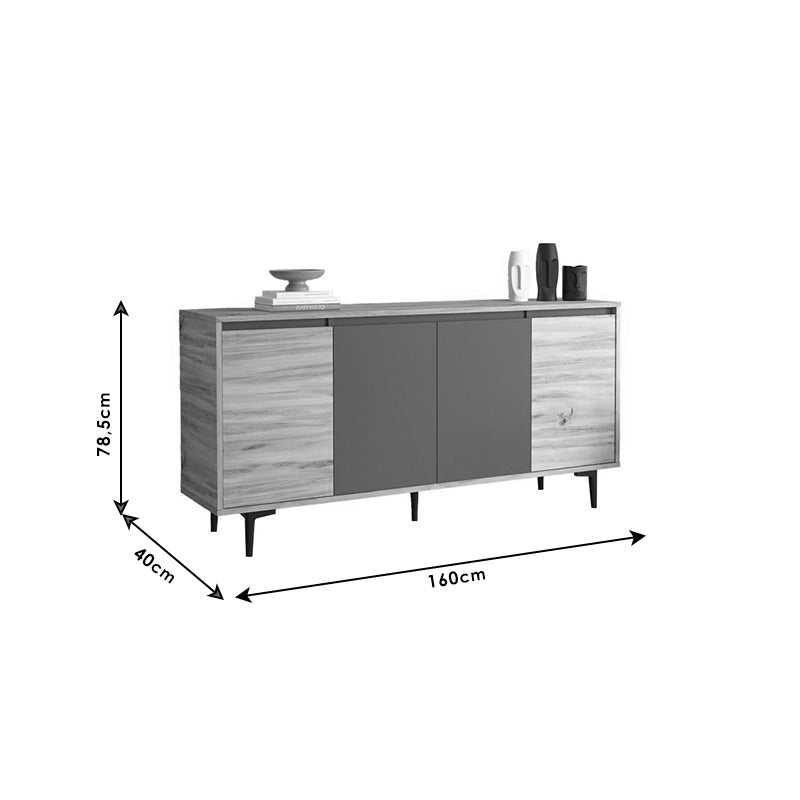 Μπουφές Augusta pakoworld oak-ανθρακί 160x40x78.5εκ pakoworld