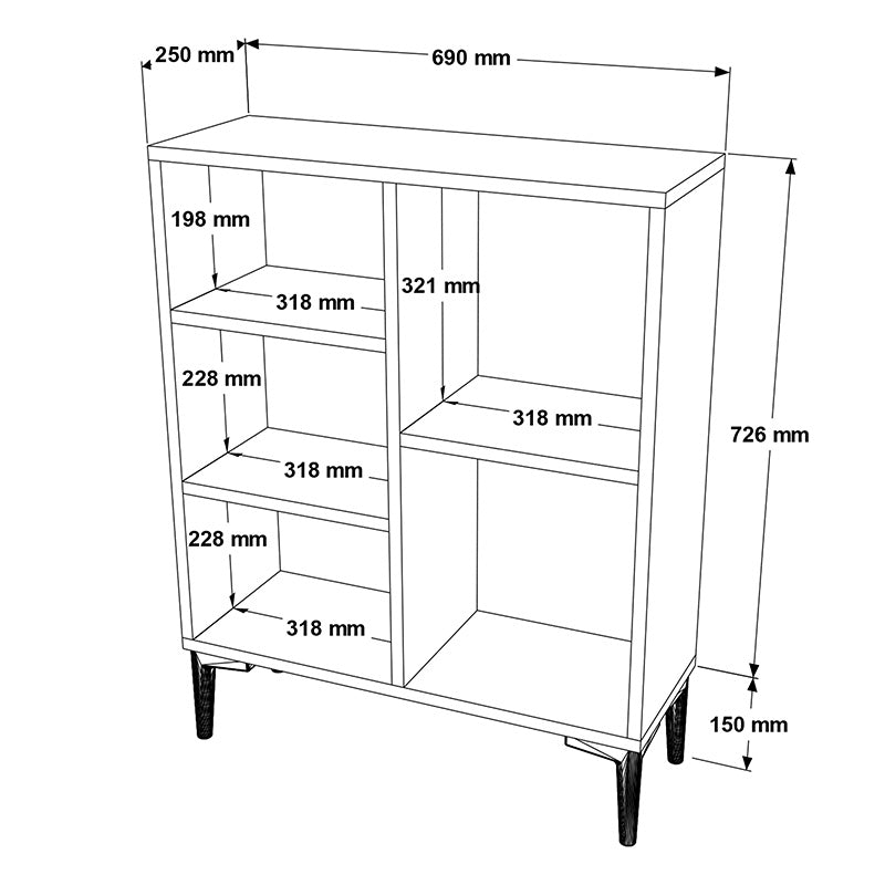 Βιβλιοθήκη χαμηλή Neville pakoworld cement-καρυδί 69x25x87.6εκ pakoworld