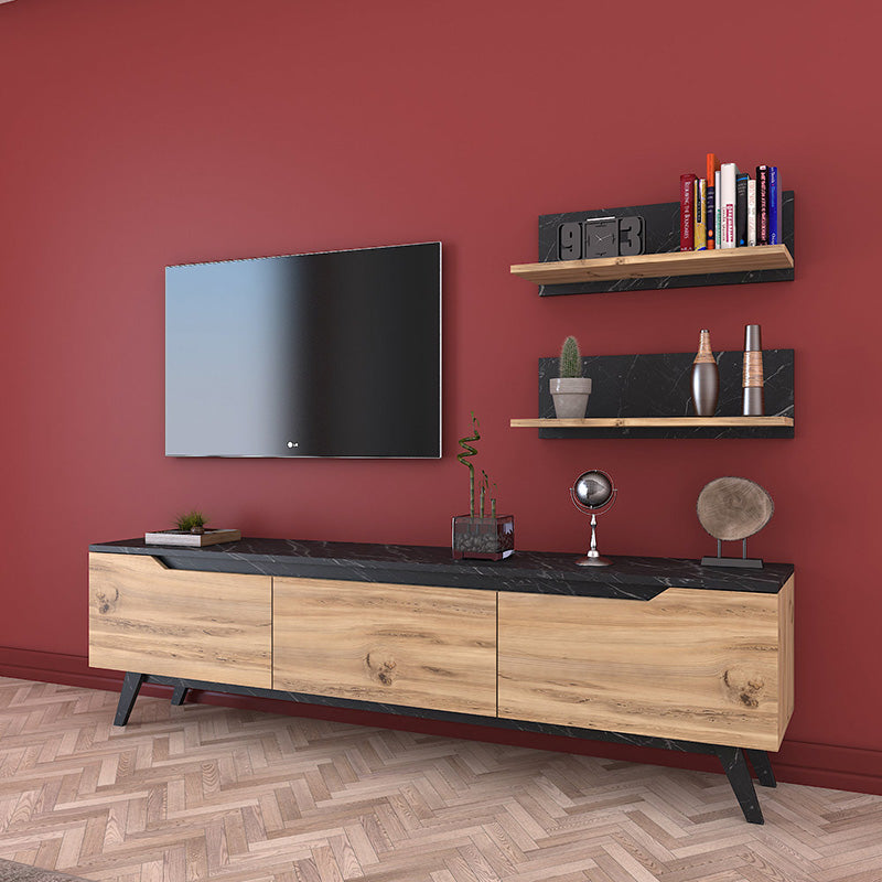 Σύνθετο σαλονιού Kasia pakoworld oak-μαύρο μαρμάρου 180x35x48,5εκ pakoworld