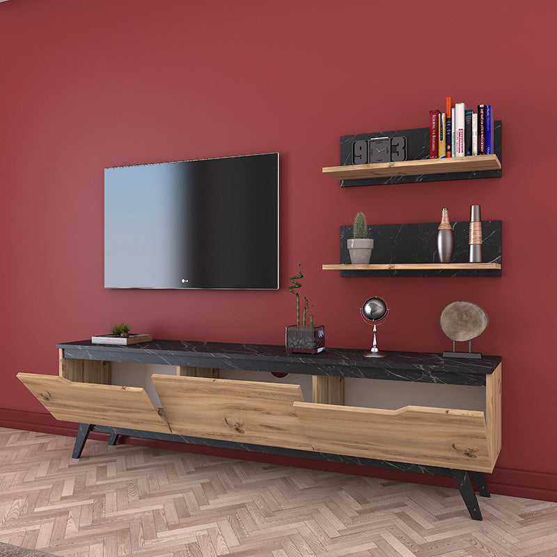 Σύνθετο σαλονιού Kasia pakoworld oak-μαύρο μαρμάρου 180x35x48,5εκ pakoworld