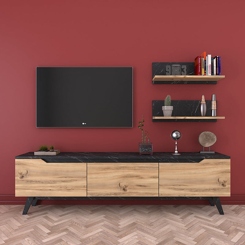 Σύνθετο σαλονιού Kasia pakoworld oak-μαύρο μαρμάρου 180x35x48,5εκ pakoworld