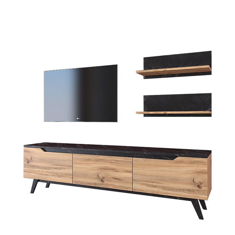 Σύνθετο σαλονιού Kasia pakoworld oak-μαύρο μαρμάρου 180x35x48,5εκ pakoworld