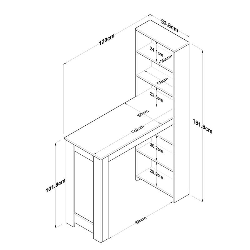 Τραπέζι μπαρ με ραφιέρα Pawl pakoworld λευκό-καρυδί 120x50x181.8εκ pakoworld