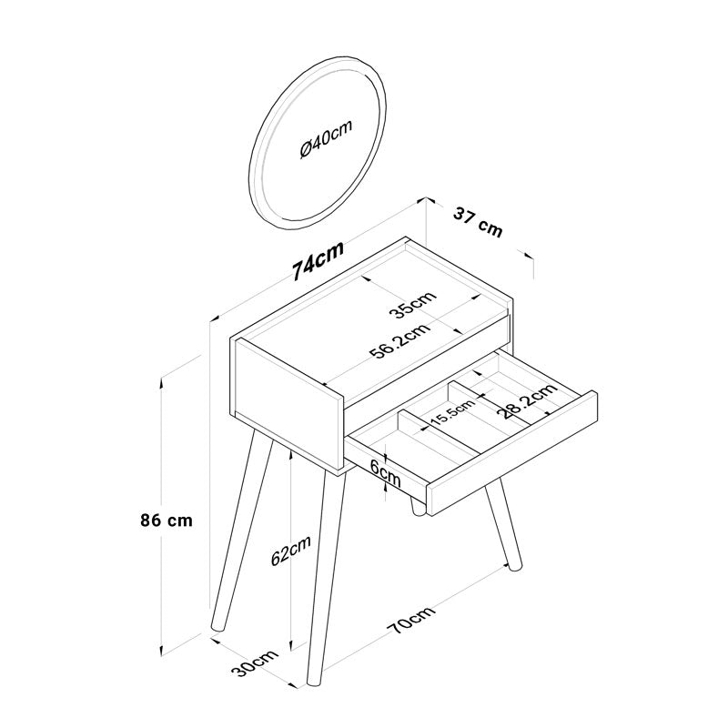 Τουαλέτα κρεβατοκάμαρας Globy pakoworld λευκό 74x37x86εκ pakoworld