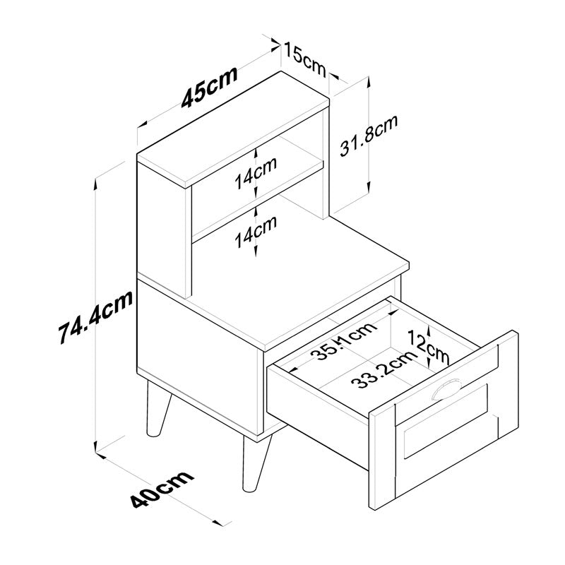 Κομοδίνο Rusta pakoworld μελαμίνης-mdf λευκό 45x40x74.5εκ pakoworld