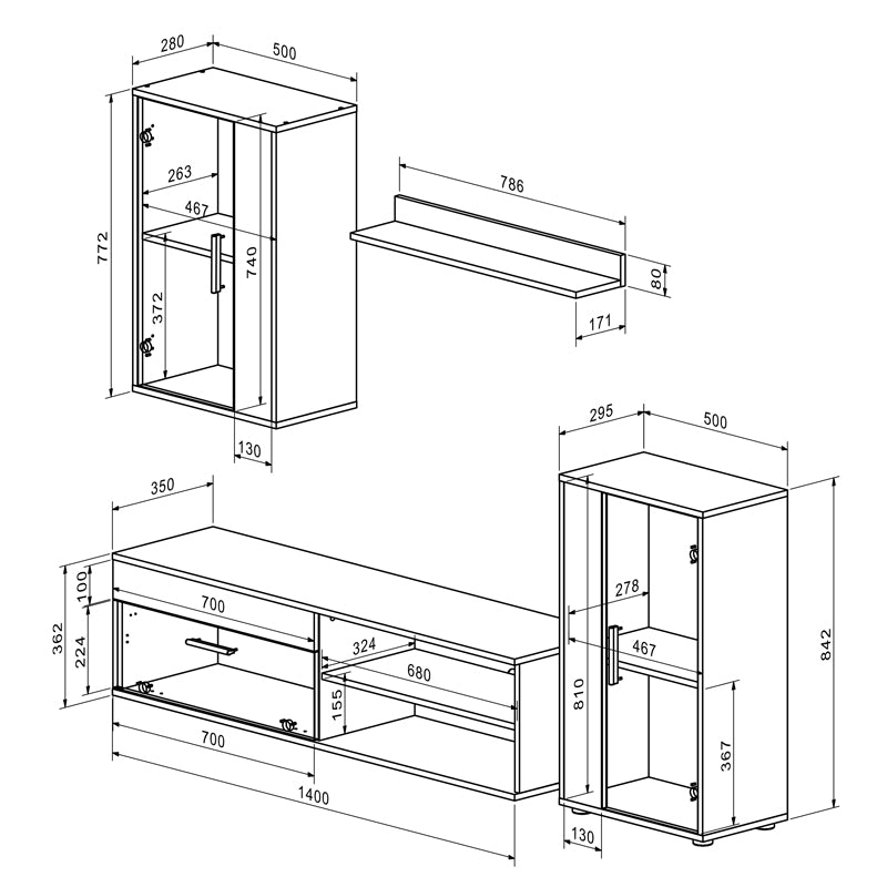 Σύνθετο σαλονιού Zarifa pakoworld oak-μαύρο μελαμίνης 190x35x190εκ pakoworld