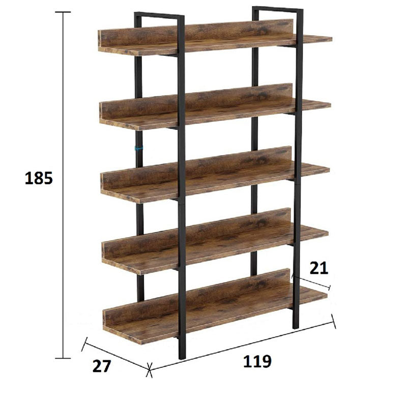 Βιβλιοθήκη Almond pakoworld καρυδί-μαύρο 119x27x185εκ pakoworld