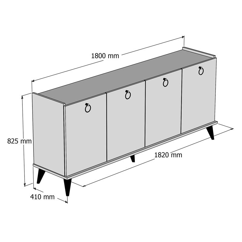 Μπουφές Lireta pakoworld μελαμίνης καρυδί-μαύρο 182x41x82.5εκ pakoworld