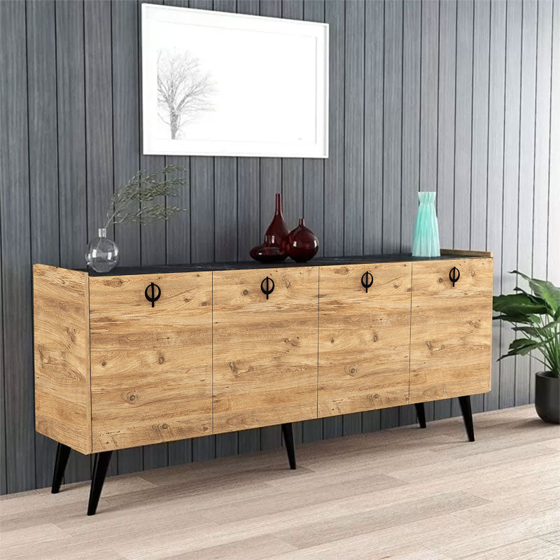 Μπουφές Jeslie pakoworld μελαμίνης oak-ανθρακί 180x40x79εκ pakoworld