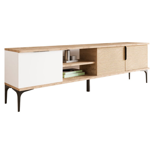 Έπιπλο τηλεόρασης Kowel pakoworld μελαμίνης λευκό-oak 180x34x51εκ pakoworld