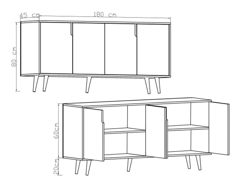 Μπουφές Sennan pakoworld μελαμίνης oak 180x45x80εκ pakoworld